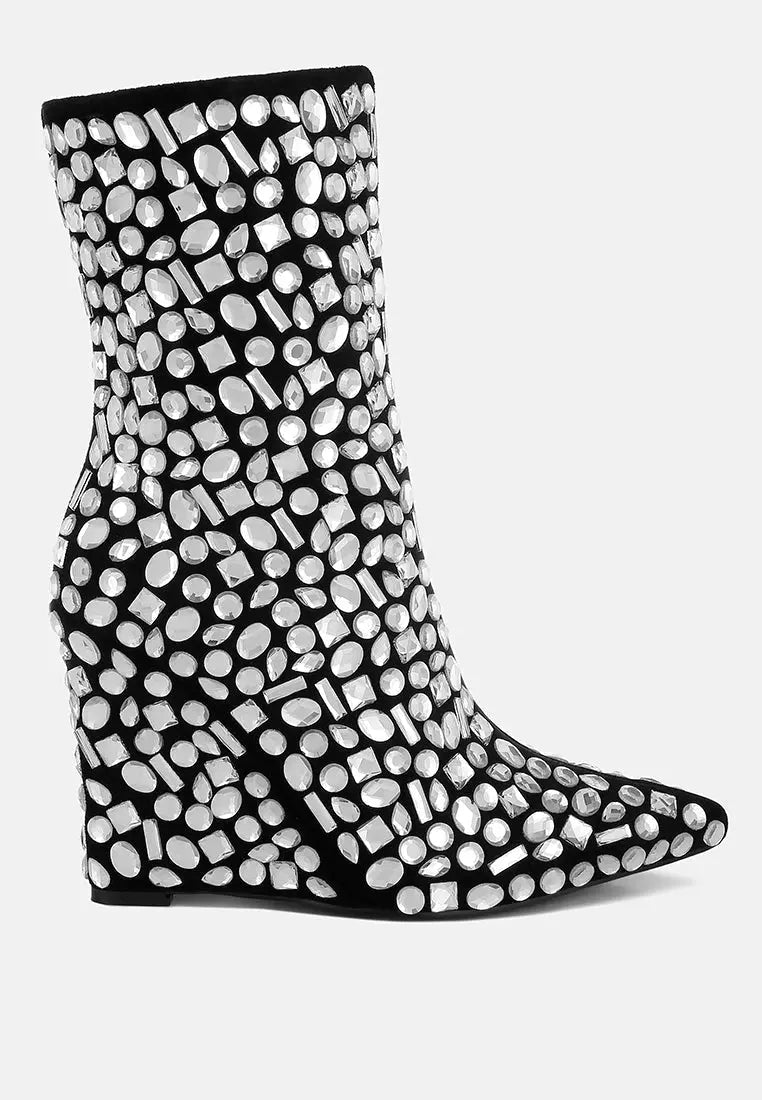 Trend Titan Diamante Slim Wedge Heel Boots London Rag