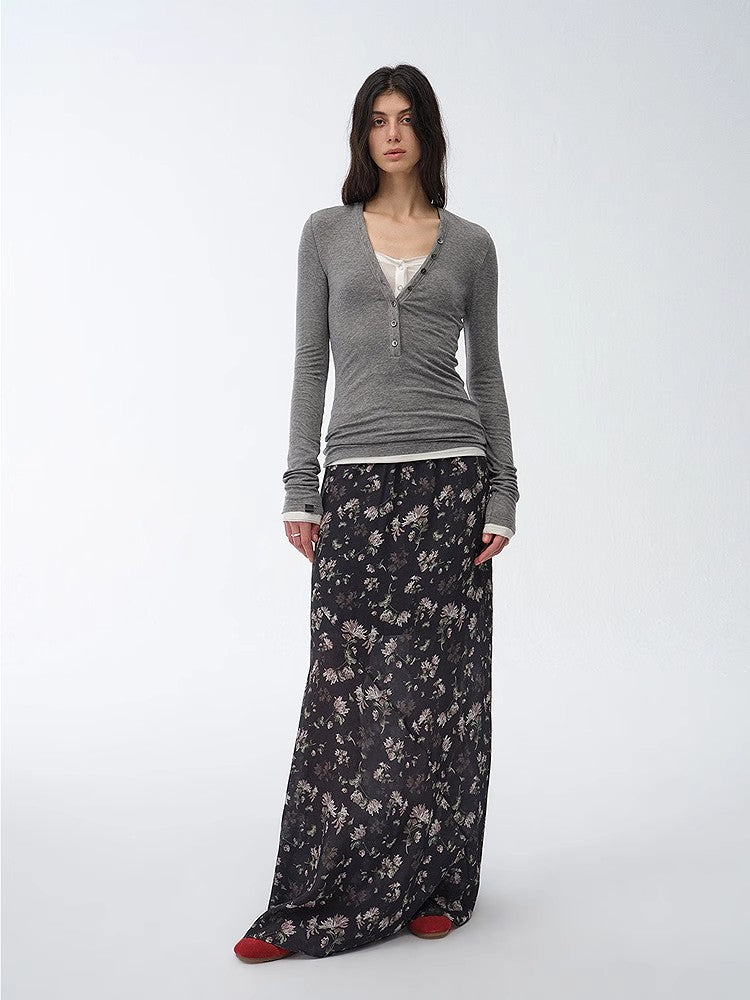 "Gallery Dusse" Vintage Print Straight Draped Skirt - Elysium Limited