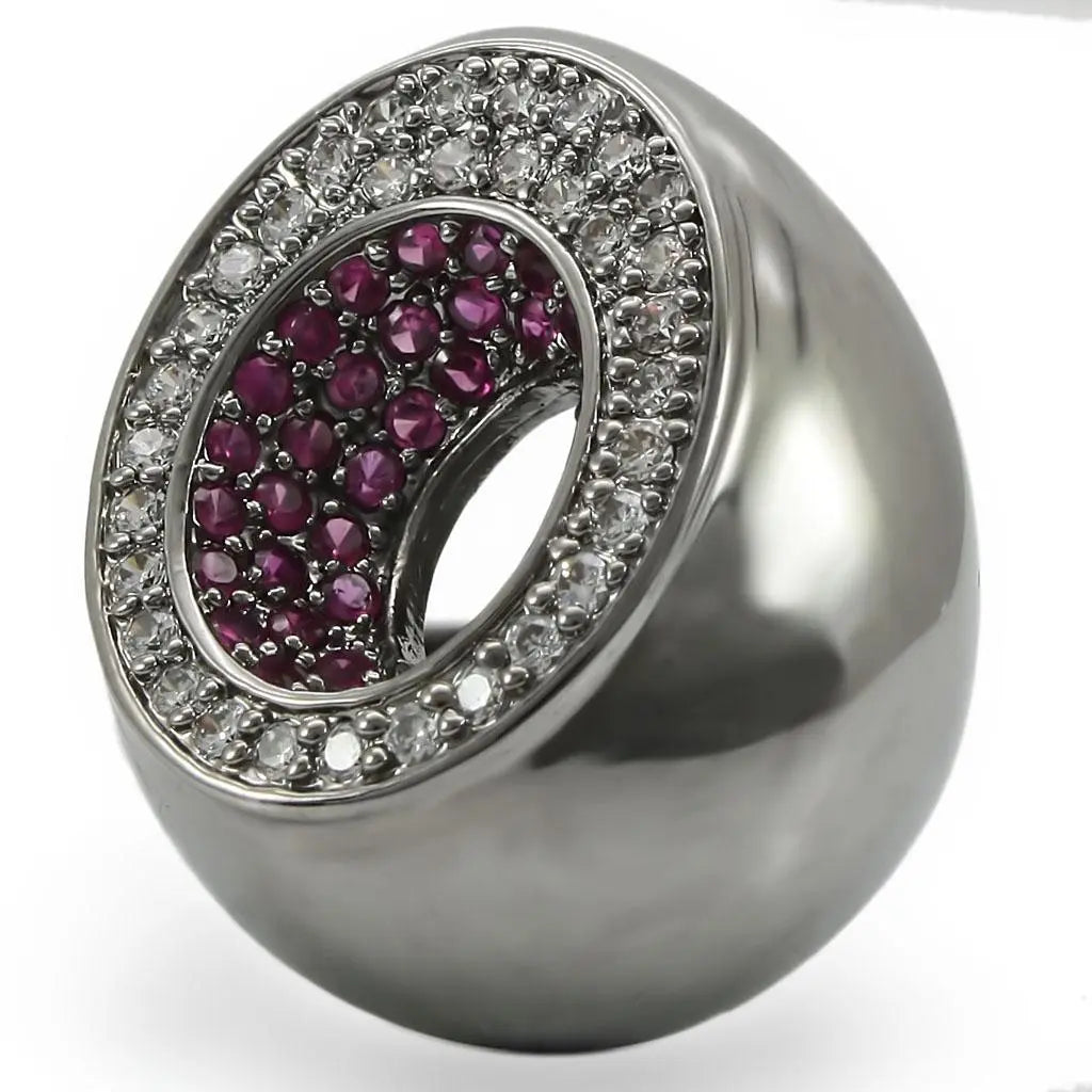 0W304 - Ruthenium Brass Ring with Synthetic Garnet in Ruby Alamode