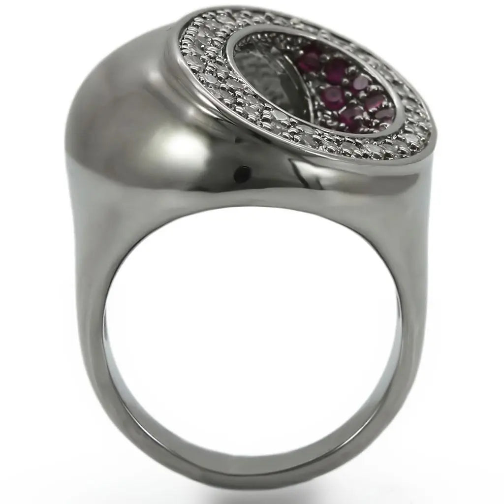 0W304 - Ruthenium Brass Ring with Synthetic Garnet in Ruby Alamode