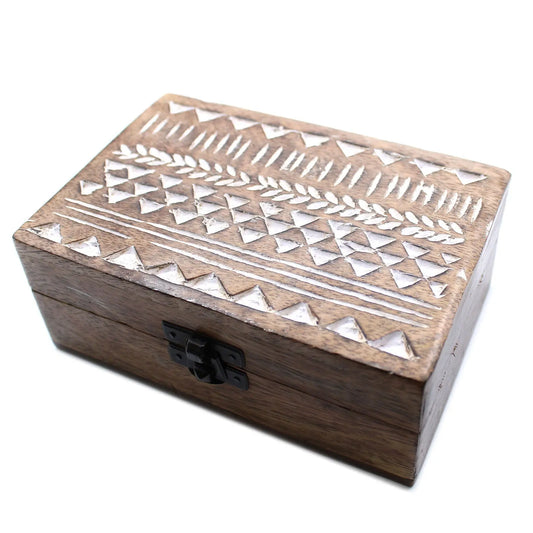 White Washed Wooden Box -  Aztec Design Copper Pallas