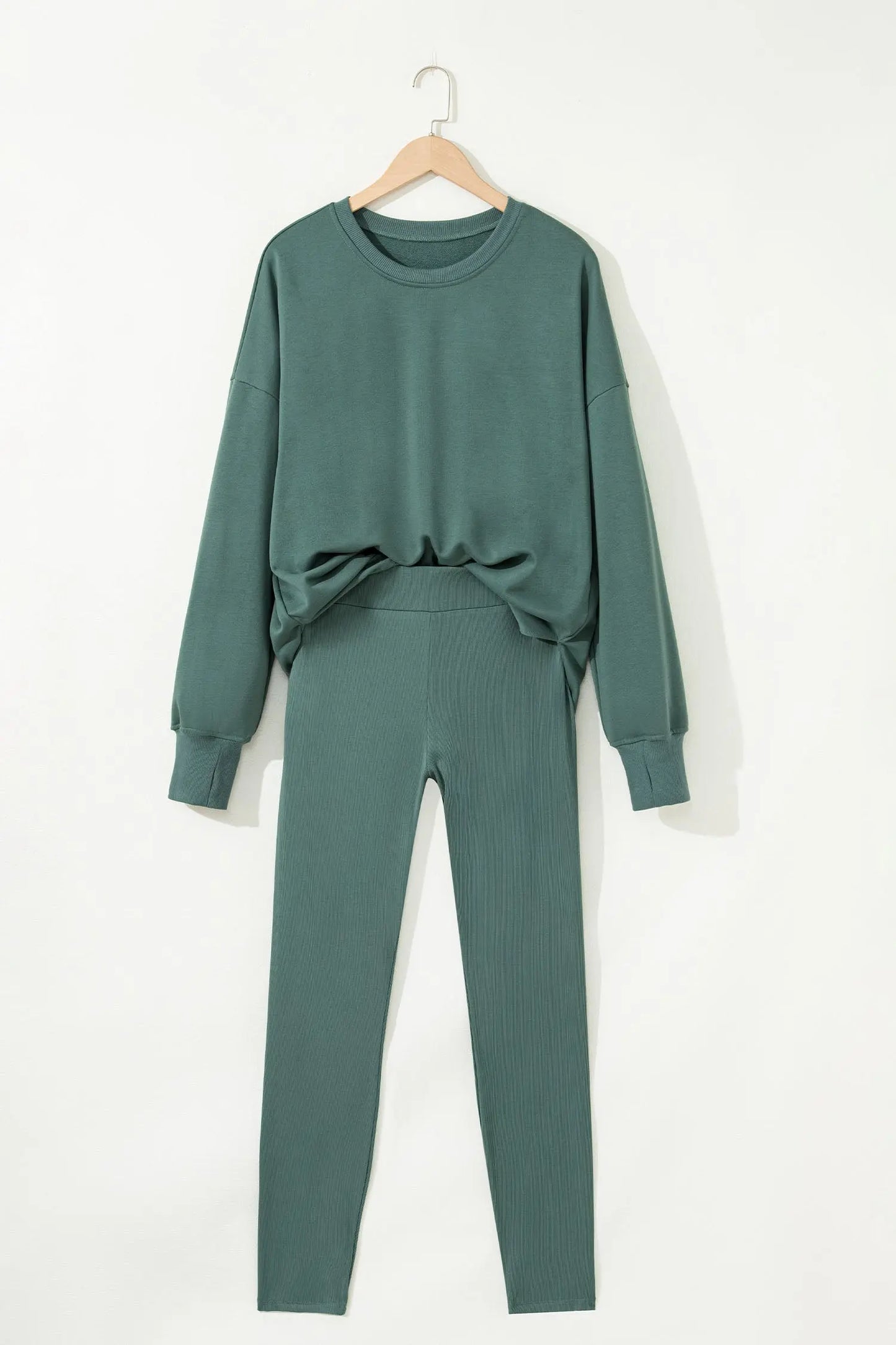 Solid Oversize Sweatshirt and Ribbed Leggings Set Byzantium Bay