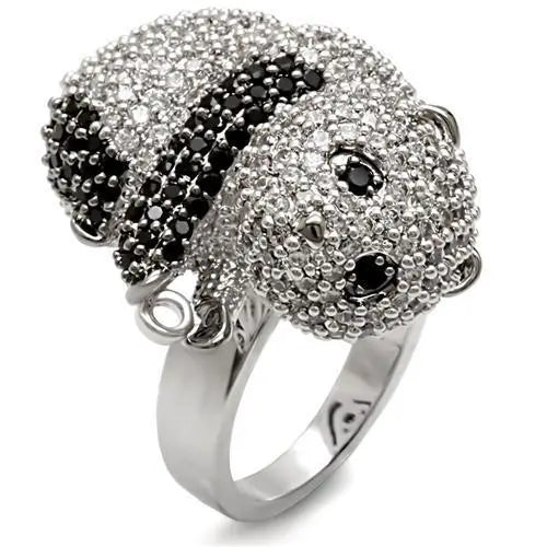 1W083 - Rhodium + Ruthenium Brass Ring with AAA Grade CZ  in Black Diamond Alamode