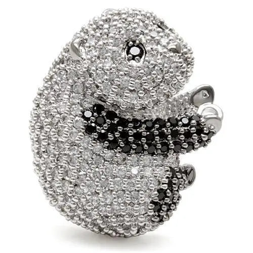 1W083 - Rhodium + Ruthenium Brass Ring with AAA Grade CZ  in Black Diamond Alamode