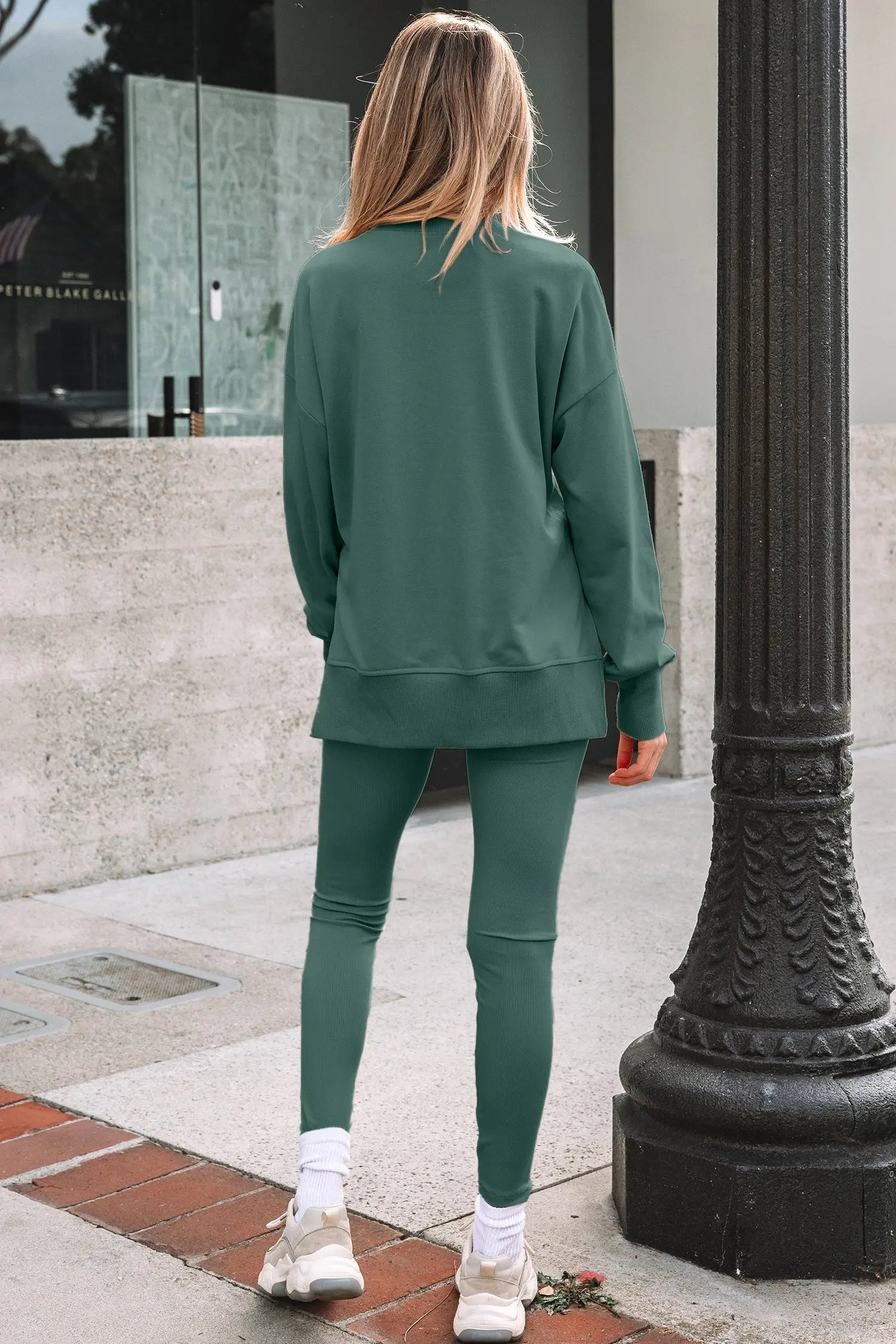 Solid Oversize Sweatshirt and Ribbed Leggings Set Byzantium Bay