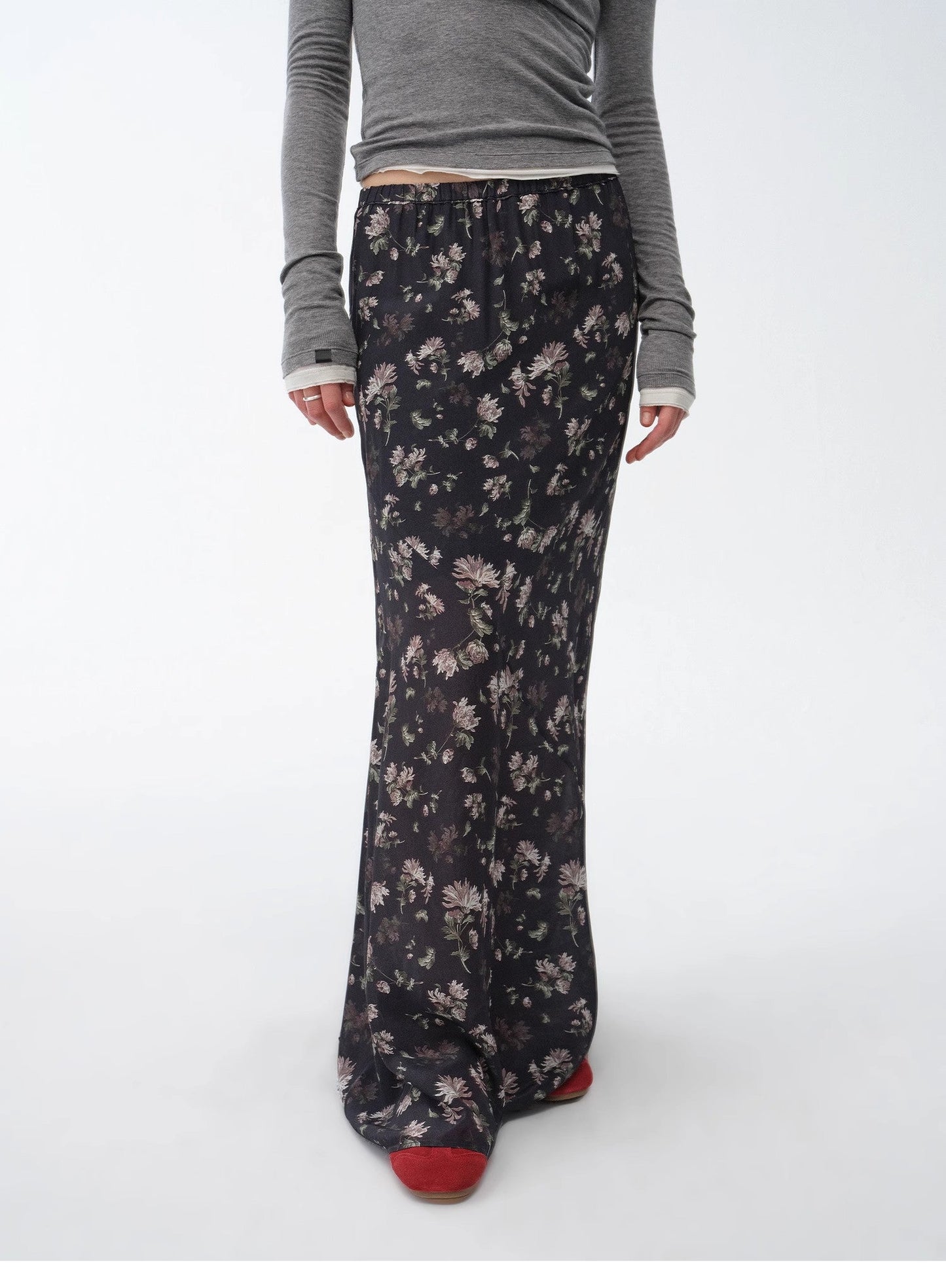 "Gallery Dusse" Vintage Print Straight Draped Skirt - Elysium Limited
