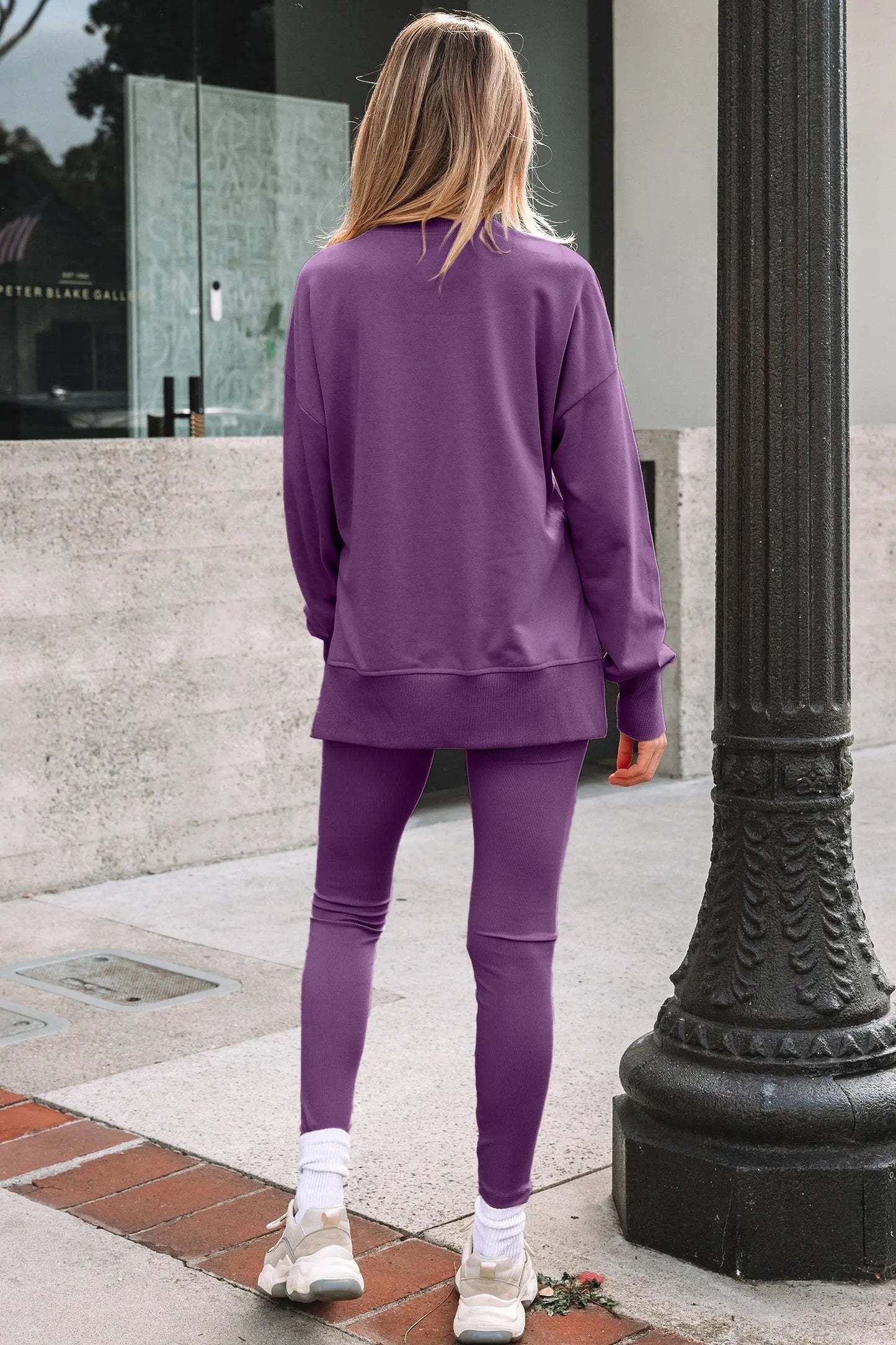 Solid Oversize Sweatshirt and Ribbed Leggings Set Byzantium Bay