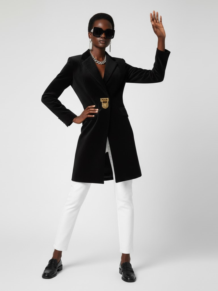 Black Tailored Coat with Clasp - DOWNTOWN BROOKLYN: New Collection COUTURE in BROOKLYN - BYMANYC ® New York - Elysium Limited