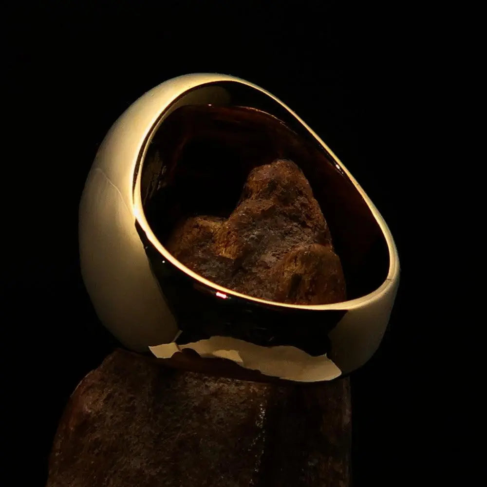 Excellent crafted oval domed Men's blue Cross Lorraine Ring - solid Coffee Menoetius