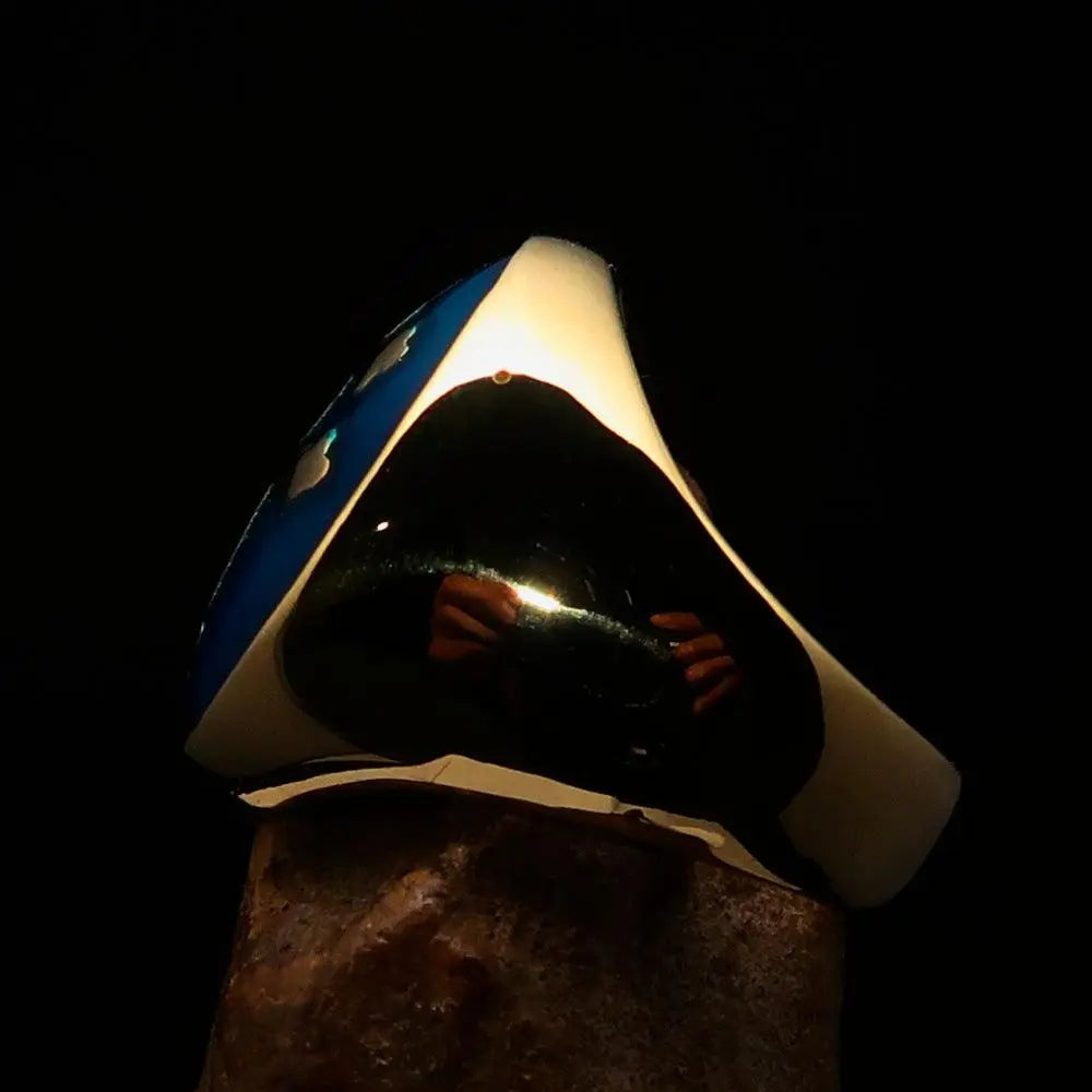 Excellent crafted oval domed Men's blue Cross Lorraine Ring - solid Coffee Menoetius