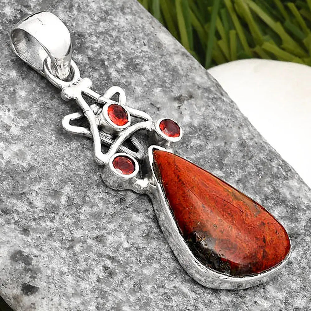 Star Natural Red Moss Agate & Garnet Pendant P-1095 SDP107501 DESIRE GEM