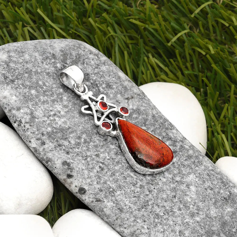Star Natural Red Moss Agate & Garnet Pendant P-1095 SDP107501 DESIRE GEM