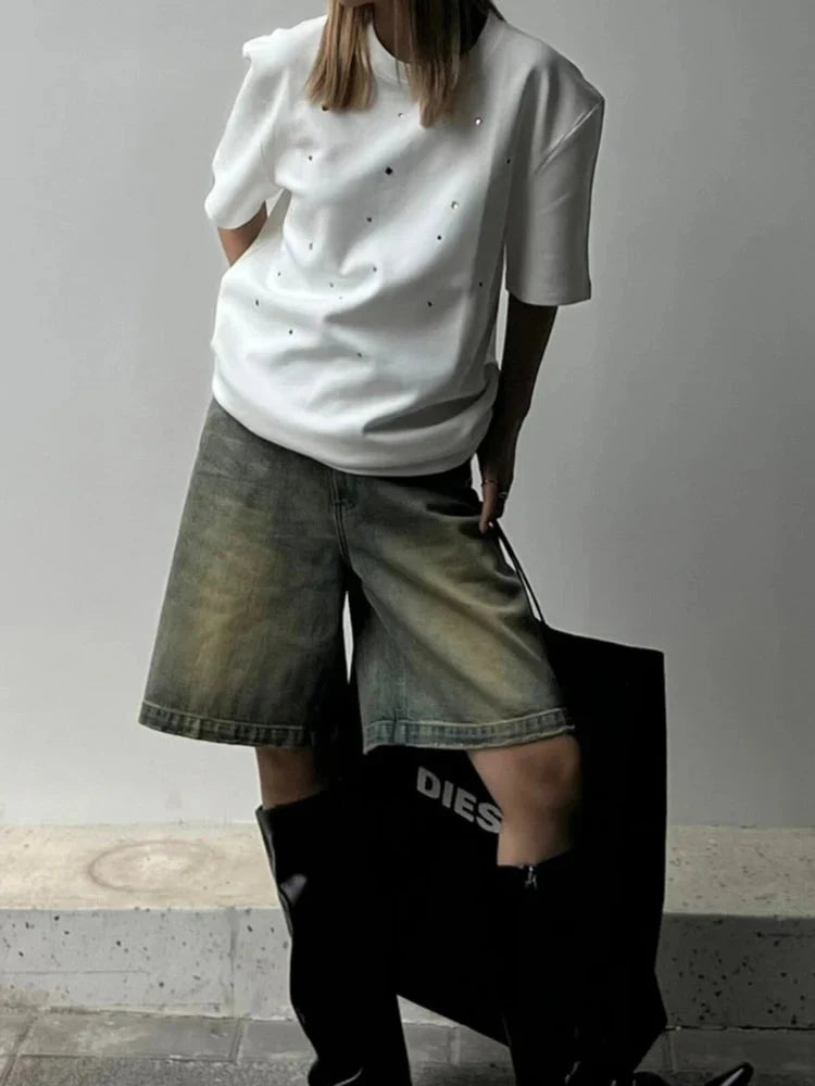 S-4XL Denim Shorts Women Chic Leisure Streetwear High Waist Korean Style Summer Knee Simple Comfortable Students Clothing New - Elysium Limited