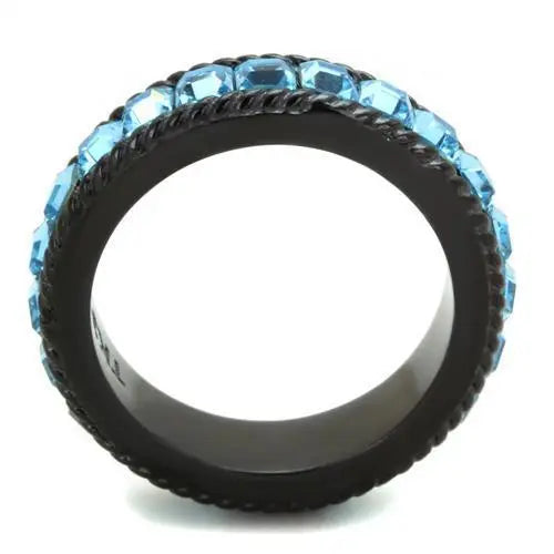 TK1867 - IP Black(Ion Plating) Stainless Steel Ring with Top Grade Turquoise Tiger