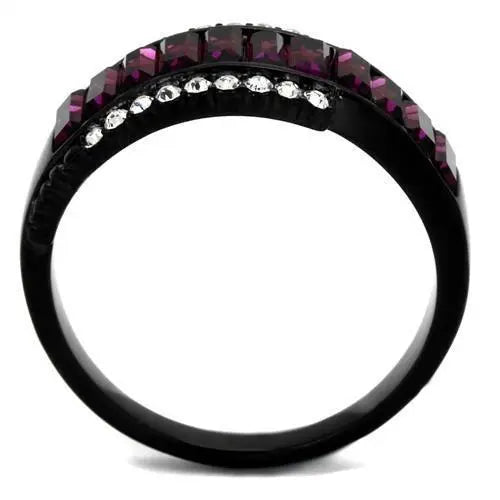 TK2191 - IP Black(Ion Plating) Stainless Steel Ring with Top Grade Crystal  in Amethyst Alamode