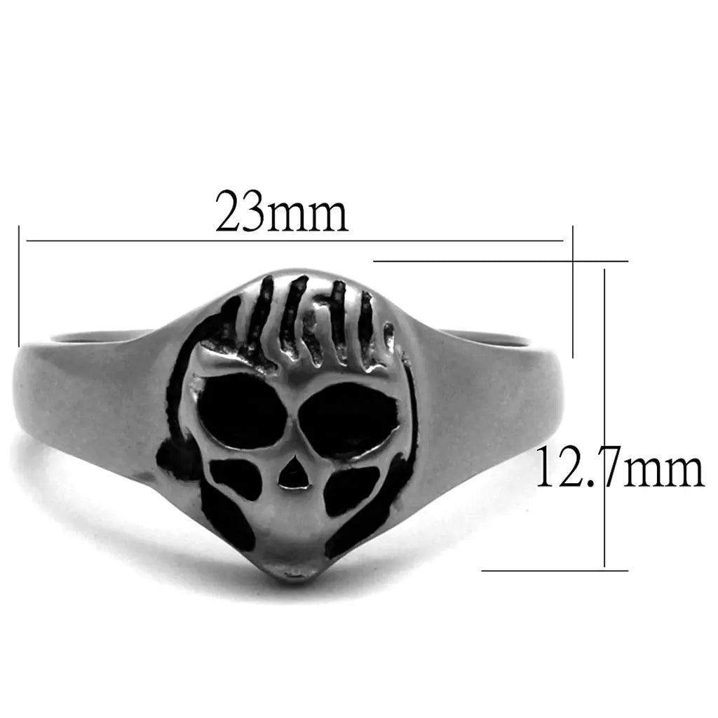 TK2417 - Antique Silver Stainless Steel Ring with Epoxy  in Jet Alamode