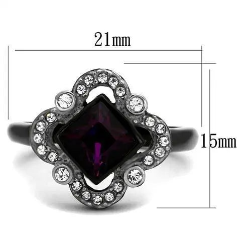 TK2489 - Two-Tone IP Black Stainless Steel Ring with Top Grade Crystal  in Fuchsia Alamode