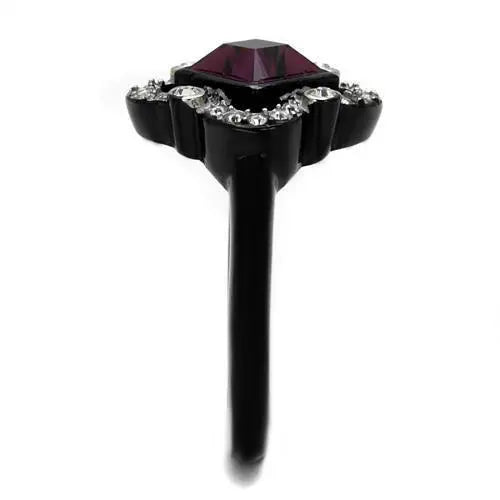 TK2489 - Two-Tone IP Black Stainless Steel Ring with Top Grade Crystal  in Fuchsia Alamode