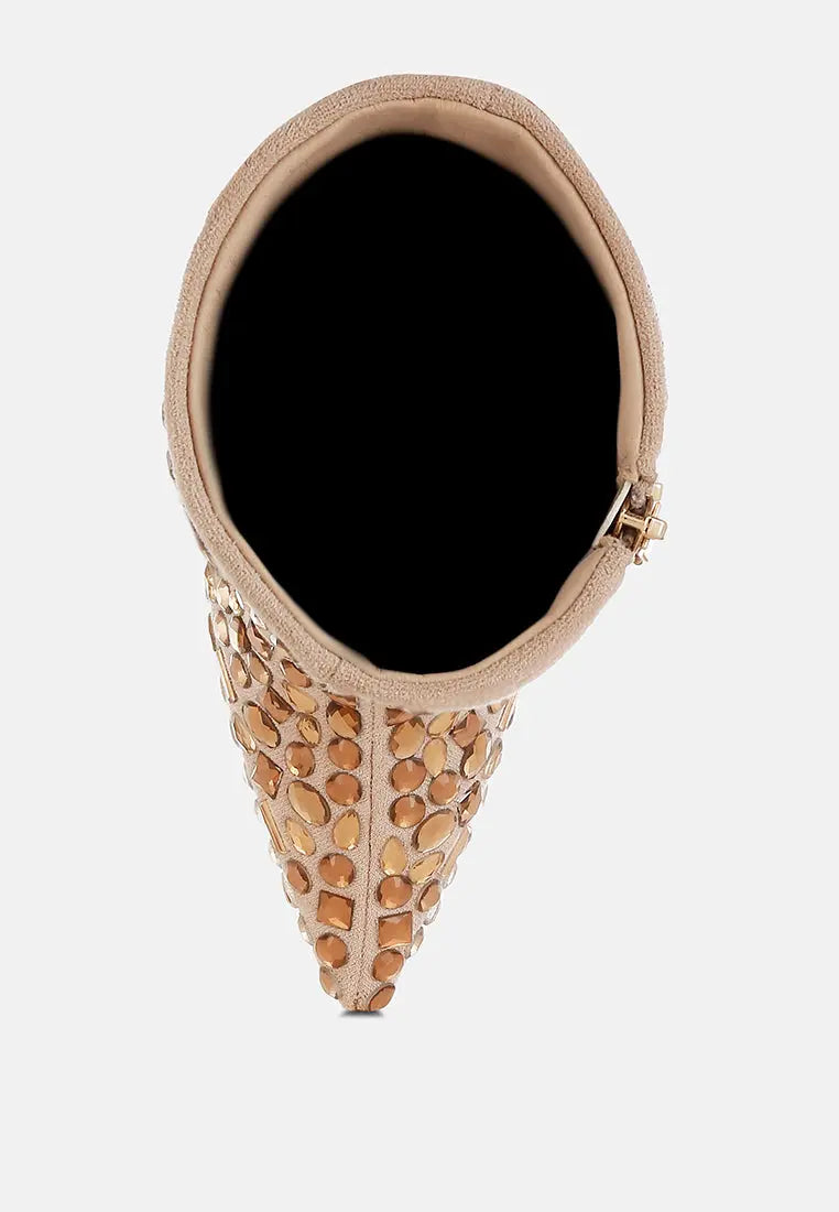 Trend Titan Diamante Slim Wedge Heel Boots London Rag