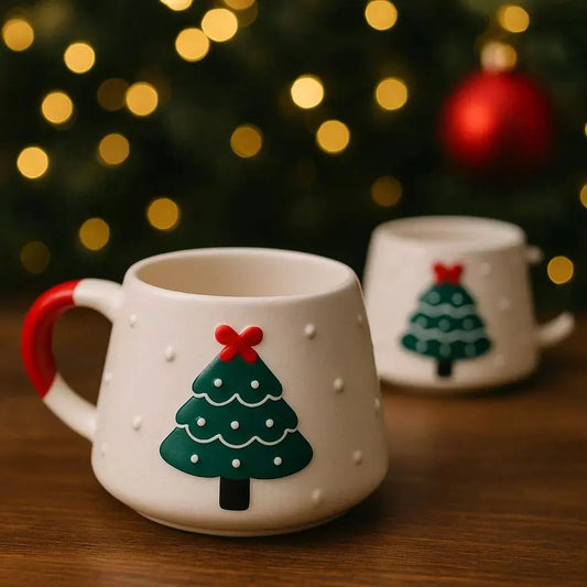 Handmade Ceramic Mug Set with Pine Tree Design for Nature Lovers Ochre Juniper