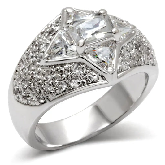 LOA477 - High-Polished 925 Sterling Silver Ring with AAA Grade CZ  in Clear Alamode