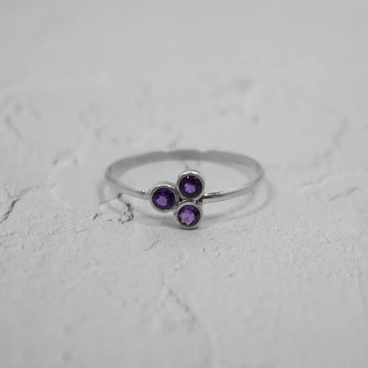 Amethyst Cluster Sterling Silver Ring Grey Clymene