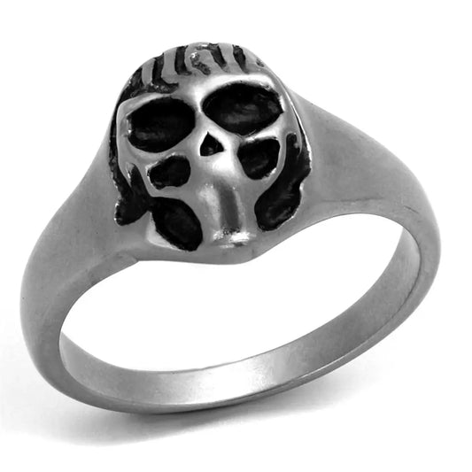 TK2417 - Antique Silver Stainless Steel Ring with Epoxy  in Jet Alamode