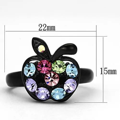 TK984 - IP Black(Ion Plating) Stainless Steel Ring with Top Grade Crystal  in Multi Color Alamode
