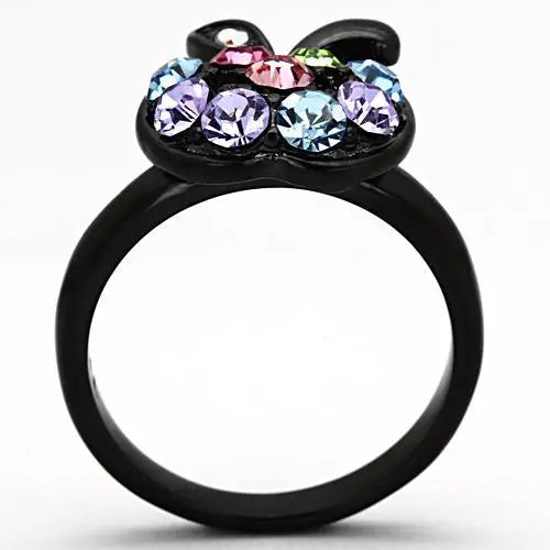 TK984 - IP Black(Ion Plating) Stainless Steel Ring with Top Grade Crystal  in Multi Color Alamode