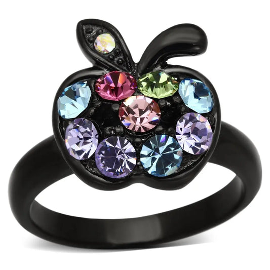 TK984 - IP Black(Ion Plating) Stainless Steel Ring with Top Grade Crystal  in Multi Color Alamode